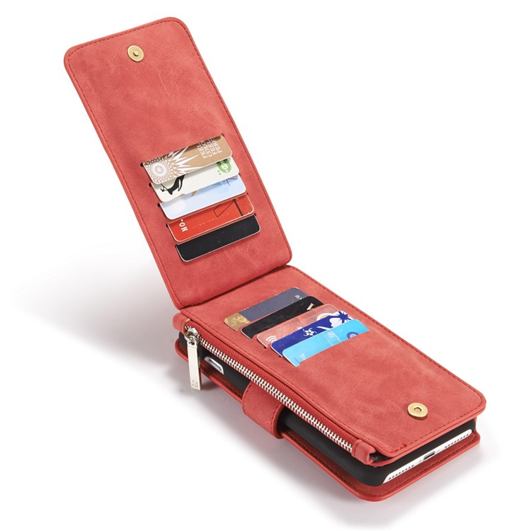 CASEME pour iPhone 8 Plus / 7 Plus 14 Slots Wallet 2-à la place de qqn-1 housse interne pour ordinateur portable en cuir véritable divisé - rouge-13