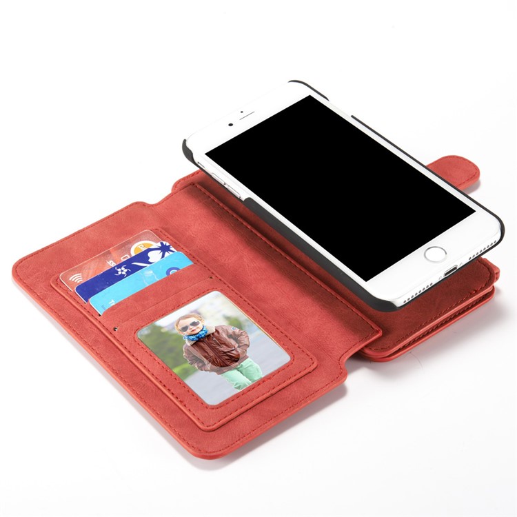 CASEME pour iPhone 8 Plus / 7 Plus 14 Slots Wallet 2-à la place de qqn-1 housse interne pour ordinateur portable en cuir véritable divisé - rouge-16