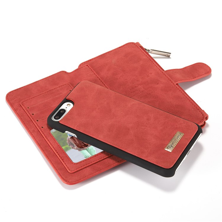 CASEME pour iPhone 8 Plus / 7 Plus 14 Slots Wallet 2-à la place de qqn-1 housse interne pour ordinateur portable en cuir véritable divisé - rouge-17