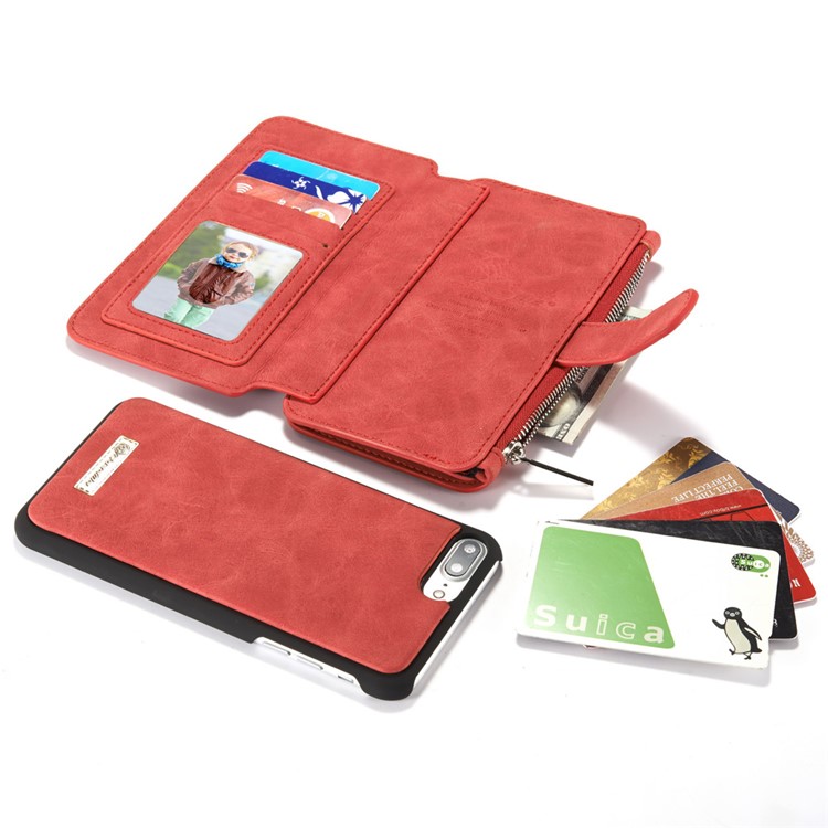 CASEME pour iPhone 8 Plus / 7 Plus 14 Slots Wallet 2-à la place de qqn-1 housse interne pour ordinateur portable en cuir véritable divisé - rouge-18