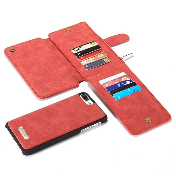 CASEME pour iPhone 8 Plus / 7 Plus 14 Slots Wallet 2-à la place de qqn-1 housse interne pour ordinateur portable en cuir véritable divisé - rouge-19