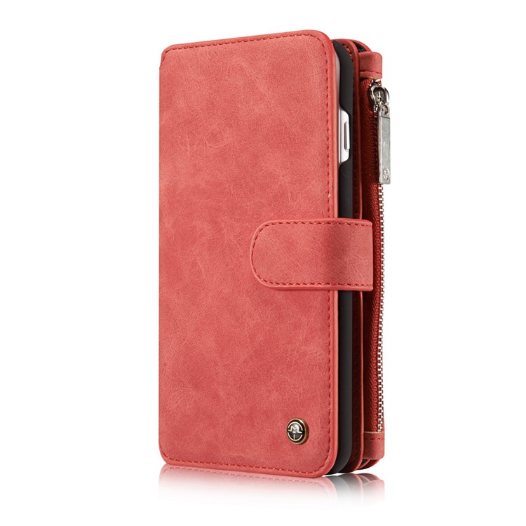 CASEME pour iPhone 8 Plus / 7 Plus 14 Slots Wallet 2-à la place de qqn-1 housse interne pour ordinateur portable en cuir véritable divisé - rouge-2