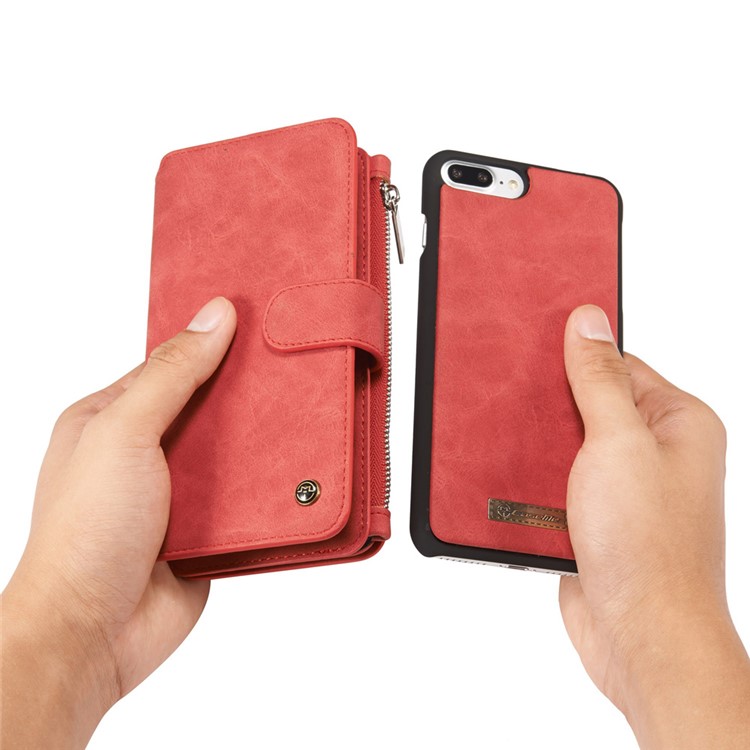 CASEME pour iPhone 8 Plus / 7 Plus 14 Slots Wallet 2-à la place de qqn-1 housse interne pour ordinateur portable en cuir véritable divisé - rouge-20