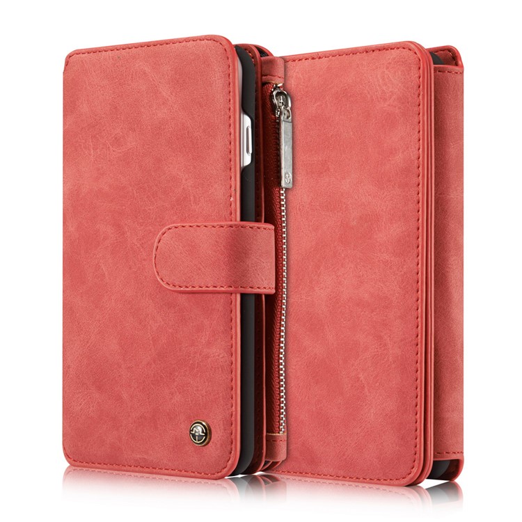 CASEME pour iPhone 8 Plus / 7 Plus 14 Slots Wallet 2-à la place de qqn-1 housse interne pour ordinateur portable en cuir véritable divisé - rouge-21