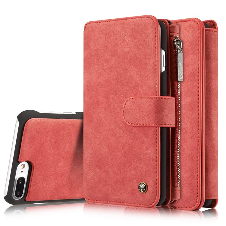 CASEME pour iPhone 8 Plus / 7 Plus 14 Slots Wallet 2-à la place de qqn-1 housse interne pour ordinateur portable en cuir véritable divisé - rouge-22
