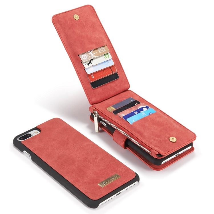 CASEME pour iPhone 8 Plus / 7 Plus 14 Slots Wallet 2-à la place de qqn-1 housse interne pour ordinateur portable en cuir véritable divisé - rouge-23