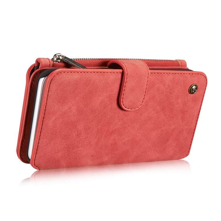 CASEME pour iPhone 8 Plus / 7 Plus 14 Slots Wallet 2-à la place de qqn-1 housse interne pour ordinateur portable en cuir véritable divisé - rouge-6