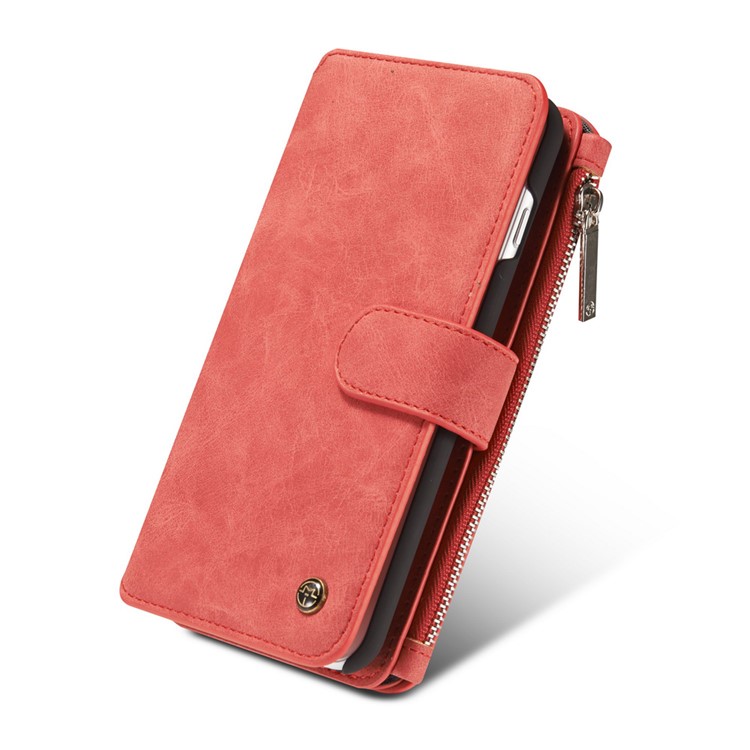 CASEME pour iPhone 8 Plus / 7 Plus 14 Slots Wallet 2-à la place de qqn-1 housse interne pour ordinateur portable en cuir véritable divisé - rouge-8