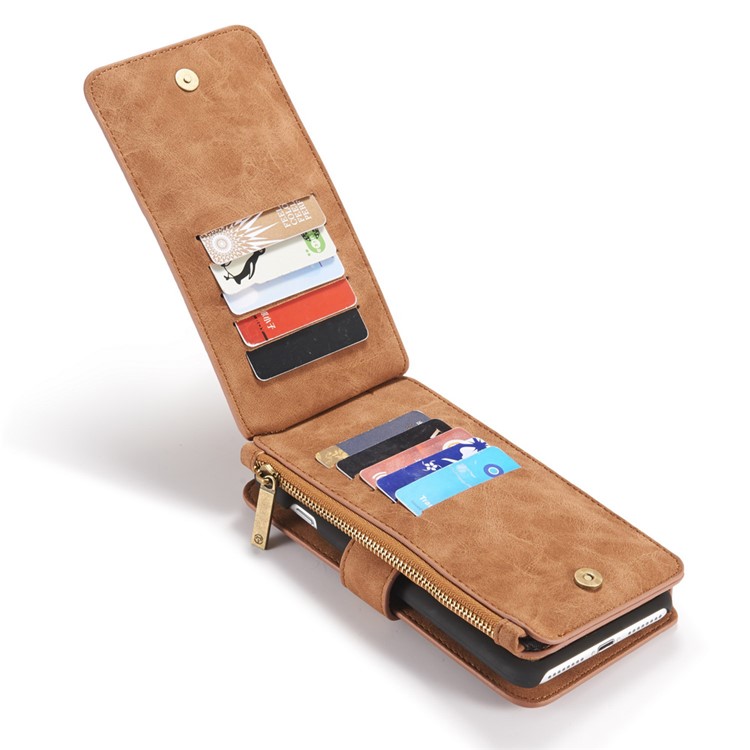 CASEME para iPhone 8 Plus / 7 Plus 2-in-1 Inner PC 14 Slots Genuine Split Leather Wallet Case - Castanho-13