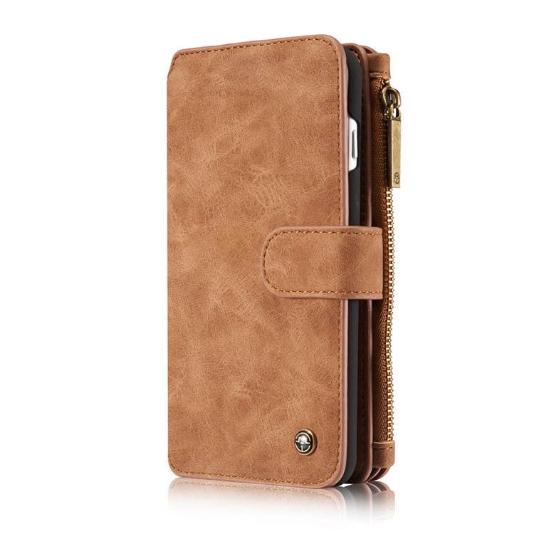 Casème Pour Iphone 8 Plus / 7 Plus 2-en-1 PC 14 Slots Portefeuille En Cuir Véritable En Cuir Véritable - Marron