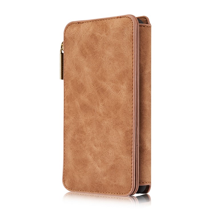 CASEME para iPhone 8 Plus / 7 Plus 2-in-1 Inner PC 14 Slots Genuine Split Leather Wallet Case - Castanho-3