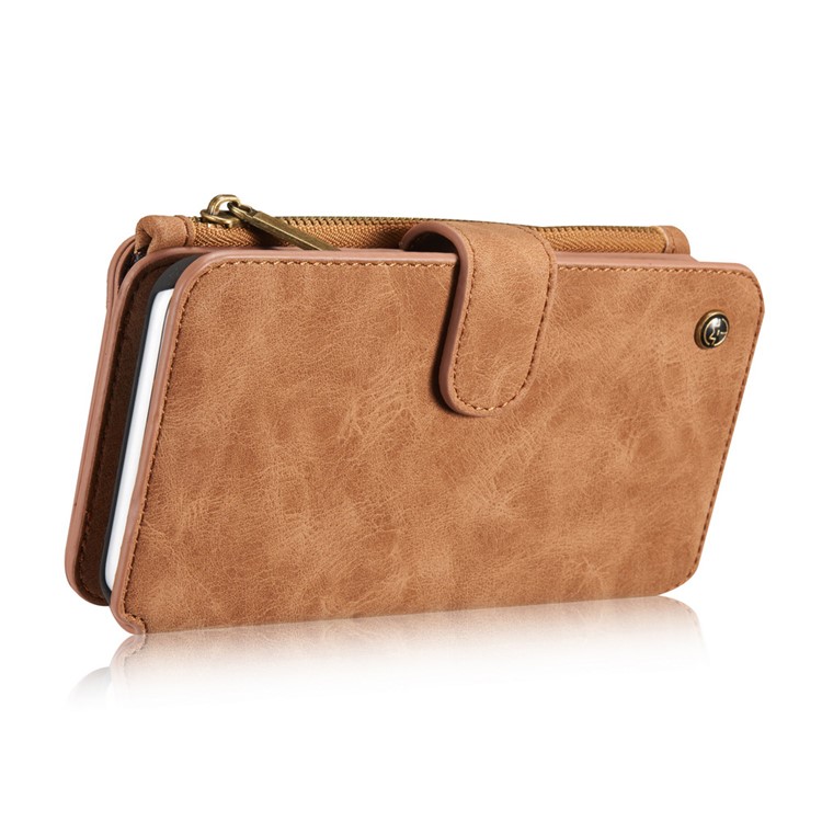 CASEME para iPhone 8 Plus / 7 Plus 2-in-1 Inner PC 14 Slots Genuine Split Leather Wallet Case - Castanho-6