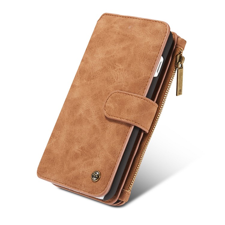 CASEME para iPhone 8 Plus / 7 Plus 2-in-1 Inner PC 14 Slots Genuine Split Leather Wallet Case - Castanho-8
