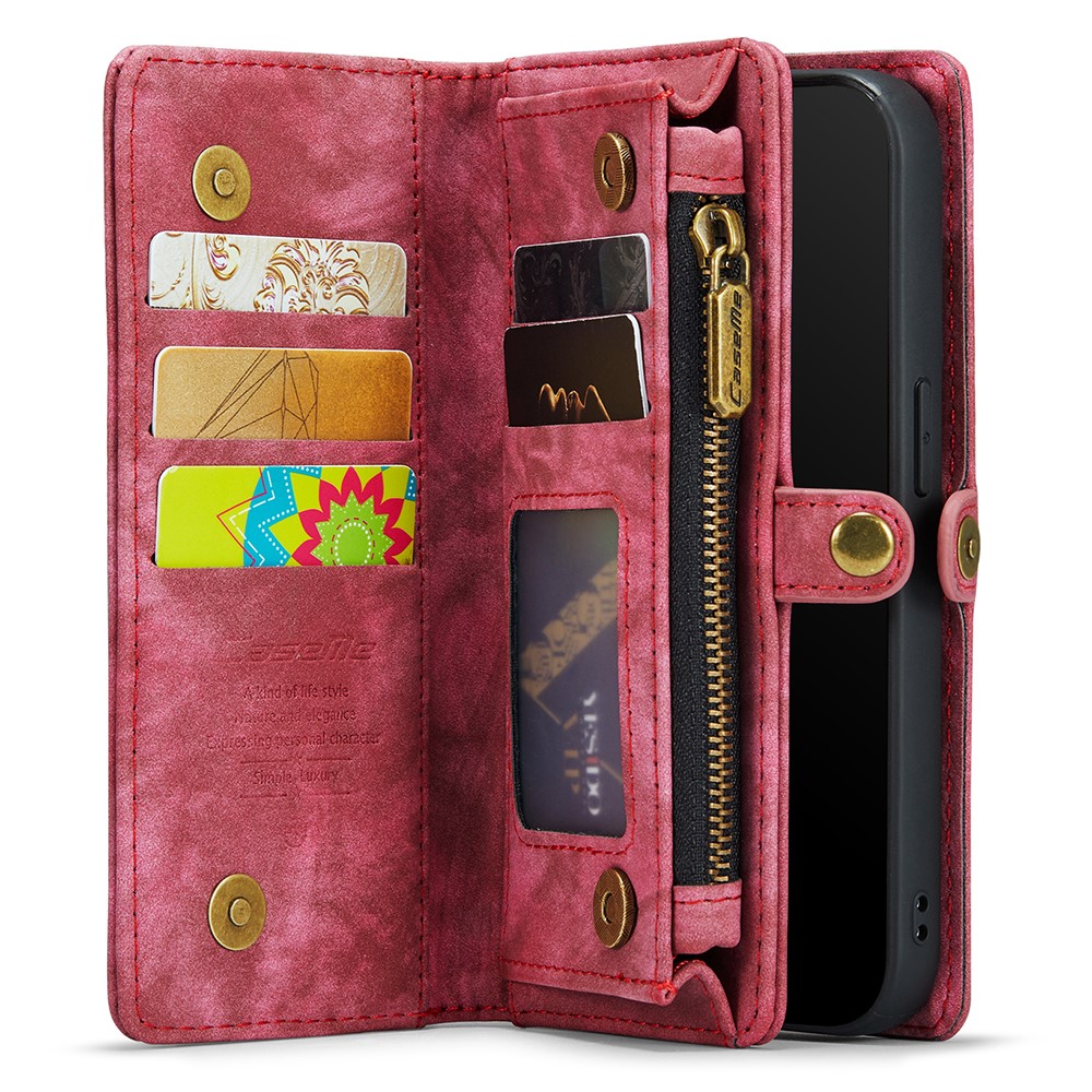 CASEME for iPhone 8 Plus / 7 Plus Multi-slot Wallet 2-in-1 PC Vintage Split Leather Cover - Red-4