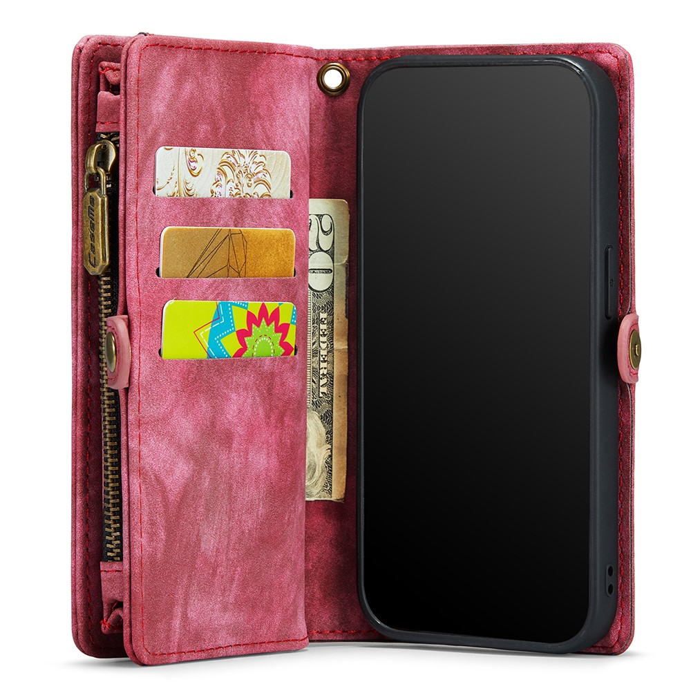 CASEME for iPhone 8 Plus / 7 Plus Multi-slot Wallet 2-in-1 PC Vintage Split Leather Cover - Red-5