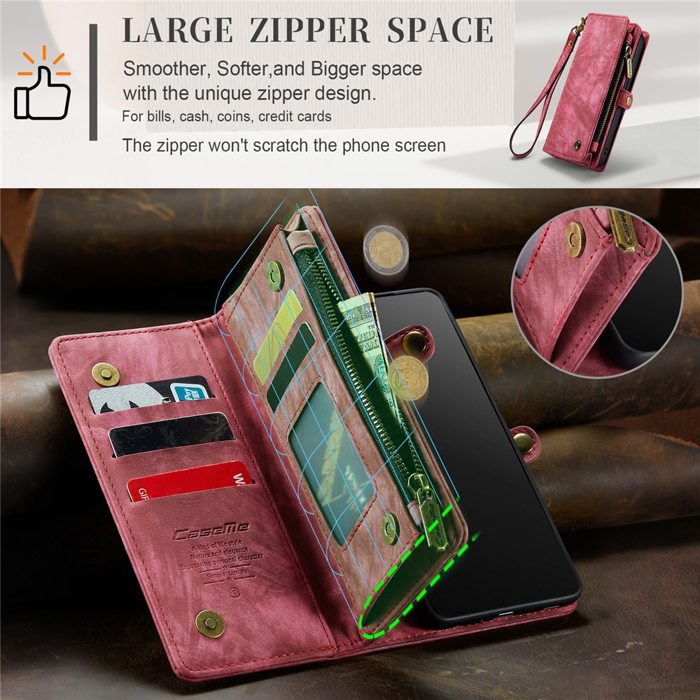 CASEME for iPhone 8 Plus / 7 Plus Multi-slot Wallet 2-in-1 PC Vintage Split Leather Cover - Red-9