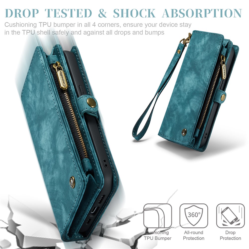CASEME für iPhone 8 Plus / 7 Plus 2-in-1 Innen-PC + Multi-Slot Vintage Split Leder Geldbörse Fall - Blau-10