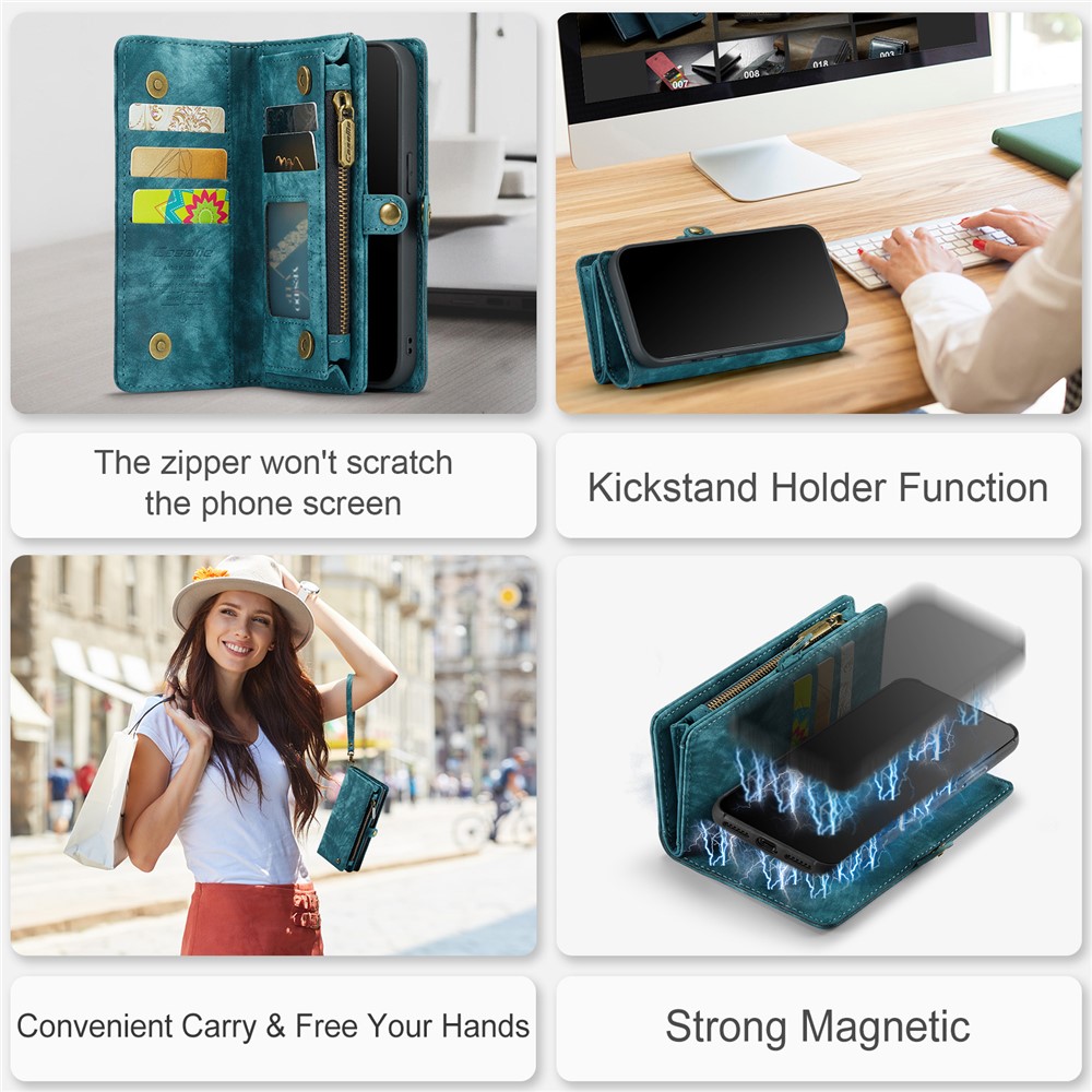 CASEME für iPhone 8 Plus / 7 Plus 2-in-1 Innen-PC + Multi-Slot Vintage Split Leder Geldbörse Fall - Blau-12