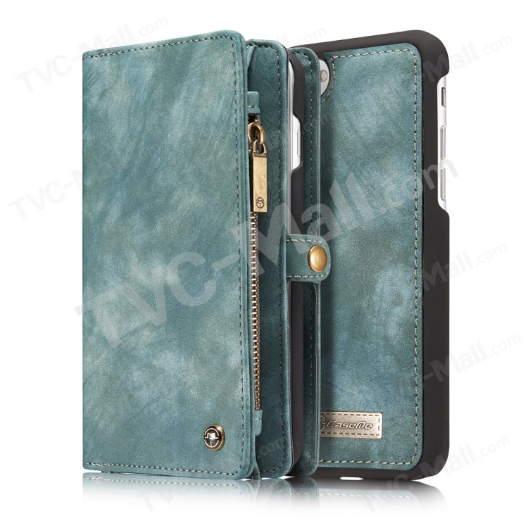 CASEME für iPhone 8 Plus / 7 Plus 2-in-1 Innen-PC + Multi-Slot Vintage Split Leder Geldbörse Fall - Blau-14