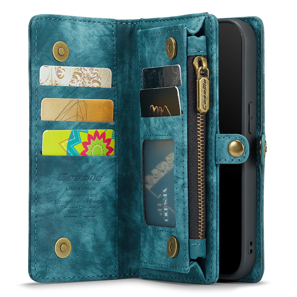 CASEME für iPhone 8 Plus / 7 Plus 2-in-1 Innen-PC + Multi-Slot Vintage Split Leder Geldbörse Fall - Blau-4