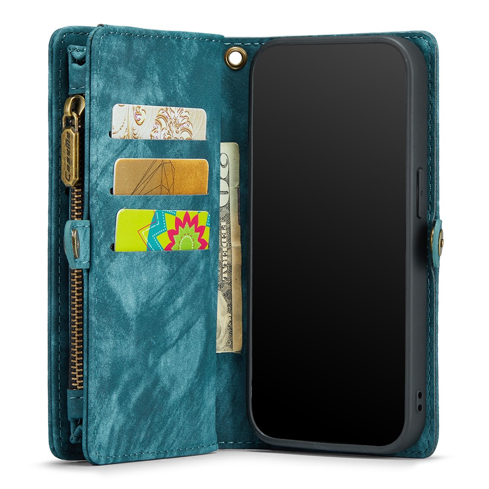 CASEME für iPhone 8 Plus / 7 Plus 2-in-1 Innen-PC + Multi-Slot Vintage Split Leder Geldbörse Fall - Blau-5