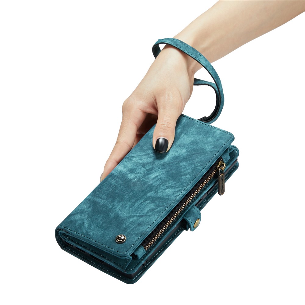CASEME für iPhone 8 Plus / 7 Plus 2-in-1 Innen-PC + Multi-Slot Vintage Split Leder Geldbörse Fall - Blau-7