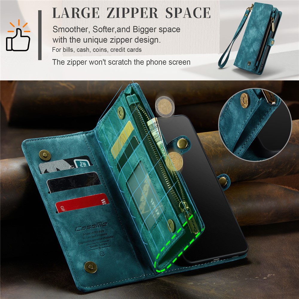 CASEME für iPhone 8 Plus / 7 Plus 2-in-1 Innen-PC + Multi-Slot Vintage Split Leder Geldbörse Fall - Blau-9