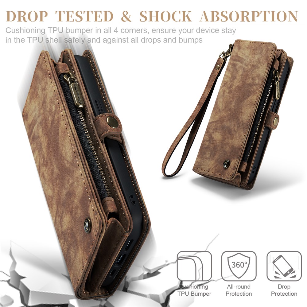 CASEME 2-in-1 PC Multi-Slot Geldbörse Vintage Split Leder Shell für iPhone 8 Plus / 7 plus - Braun-10