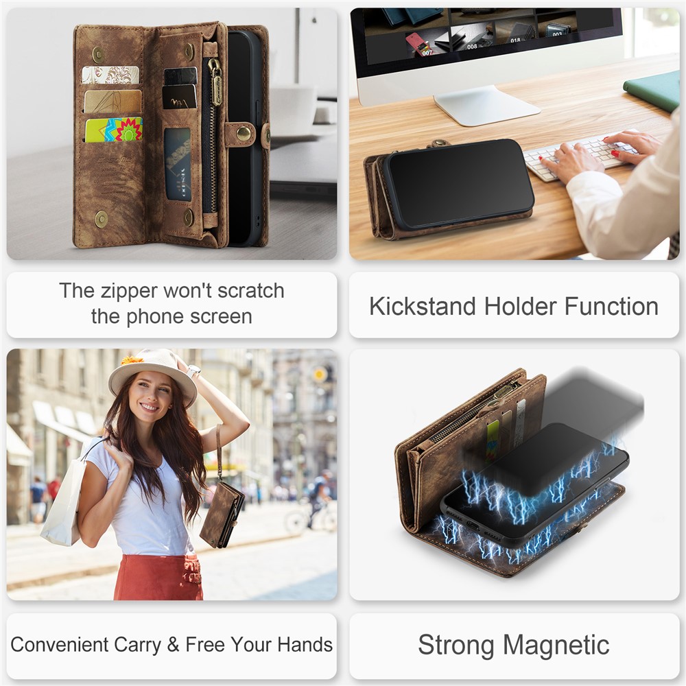 CASEME 2-in-1 PC Multi-Slot Geldbörse Vintage Split Leder Shell für iPhone 8 Plus / 7 plus - Braun-12