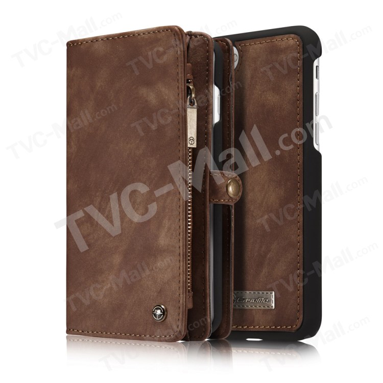 CASEME 2-in-1 PC Multi-Slot Geldbörse Vintage Split Leder Shell für iPhone 8 Plus / 7 plus - Braun-14