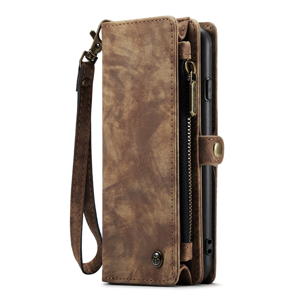CASEME 2-in-1 PC Multi-Slot Geldbörse Vintage Split Leder Shell für iPhone 8 Plus / 7 plus - Braun-2