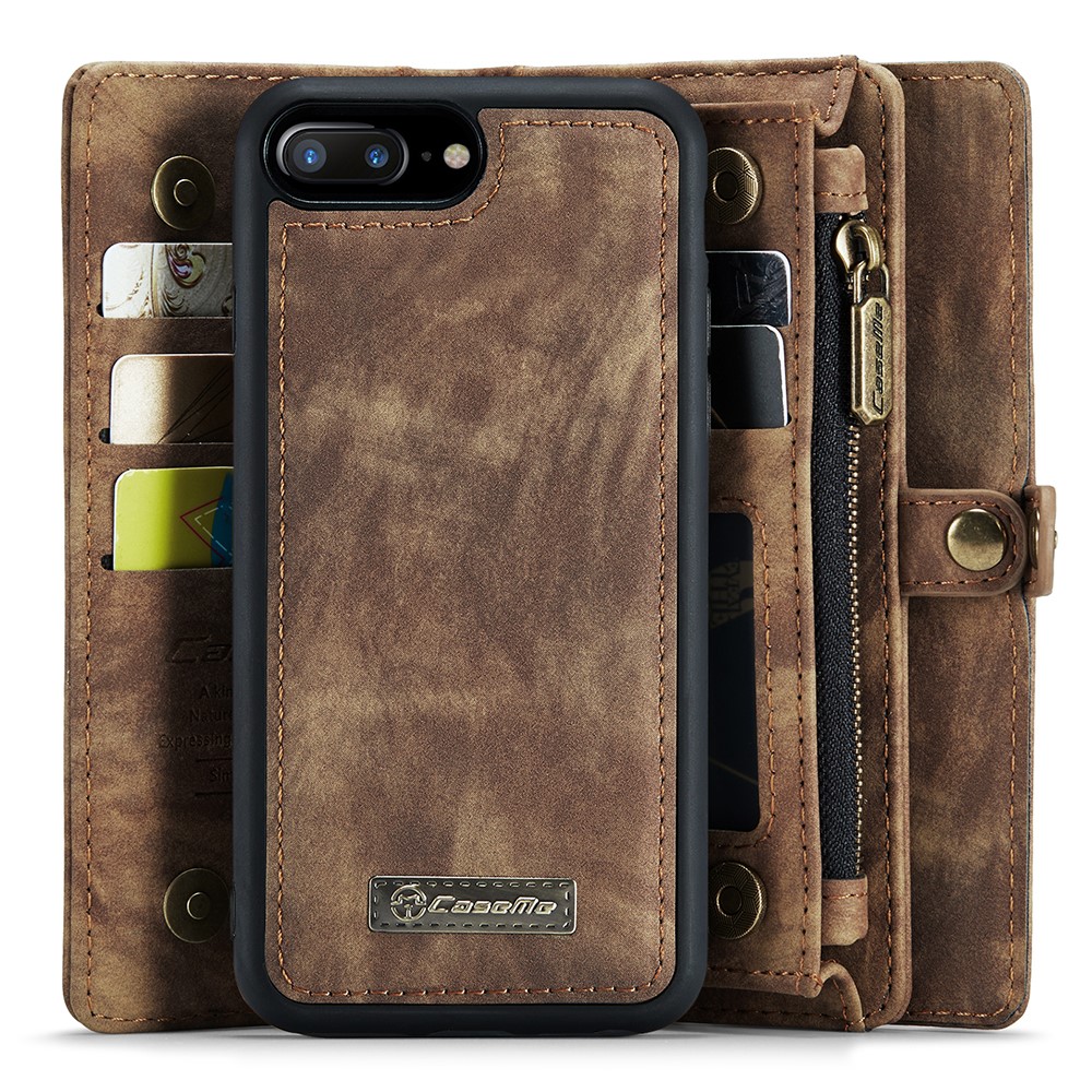 CASEME 2-in-1 PC Multi-Slot Geldbörse Vintage Split Leder Shell für iPhone 8 Plus / 7 plus - Braun-3