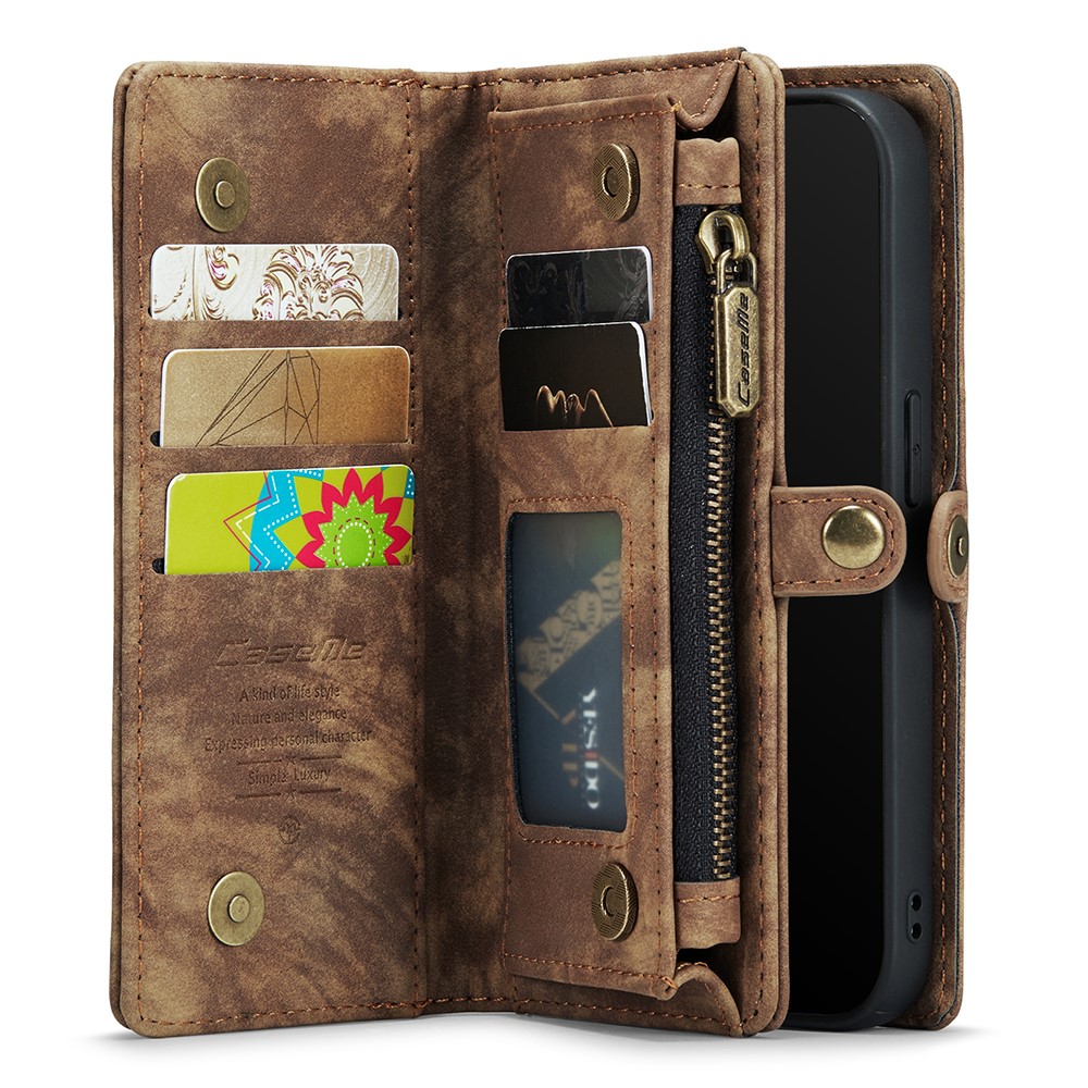 CASEME 2-in-1 PC Multi-Slot Geldbörse Vintage Split Leder Shell für iPhone 8 Plus / 7 plus - Braun-4