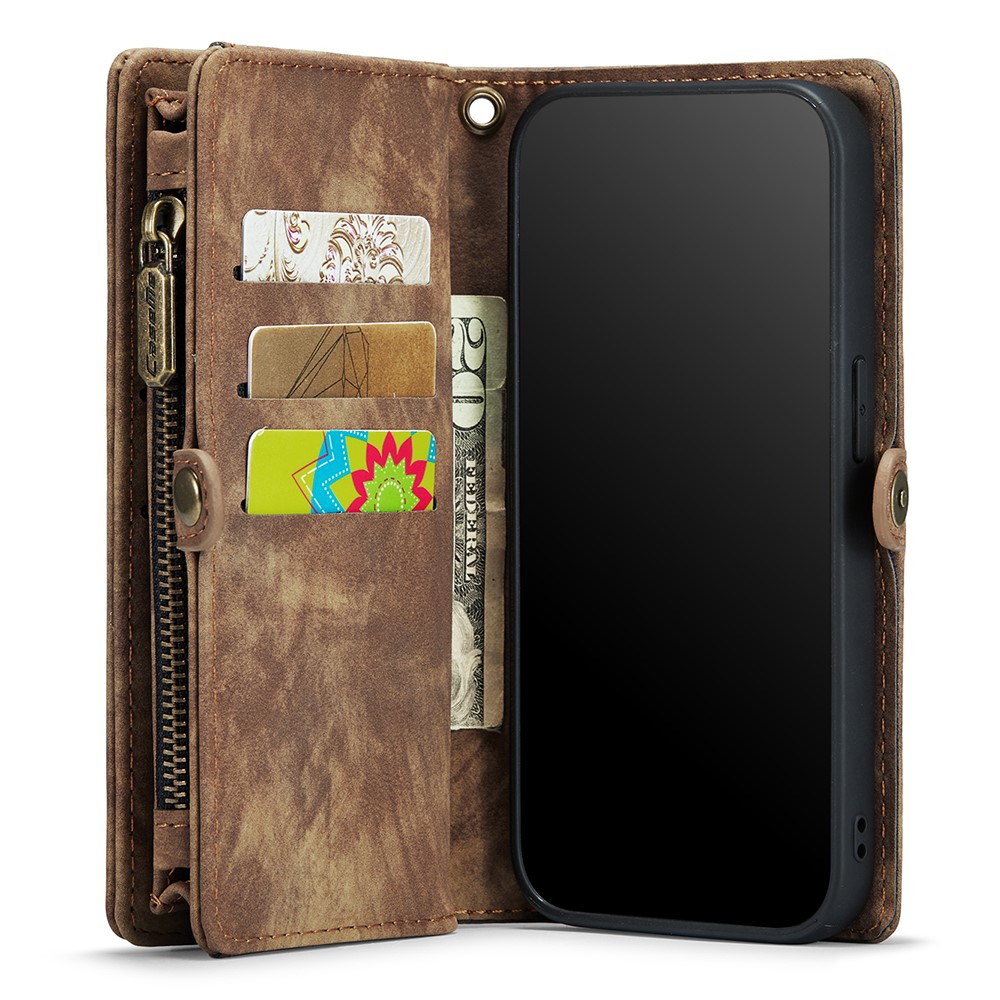 CASEME 2-in-1 PC Multi-Slot Geldbörse Vintage Split Leder Shell für iPhone 8 Plus / 7 plus - Braun-5