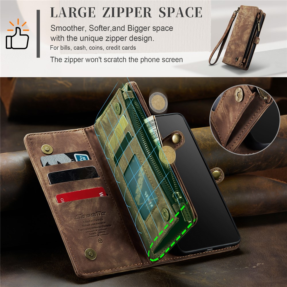 CASEME 2-in-1 PC Multi-Slot Geldbörse Vintage Split Leder Shell für iPhone 8 Plus / 7 plus - Braun-9
