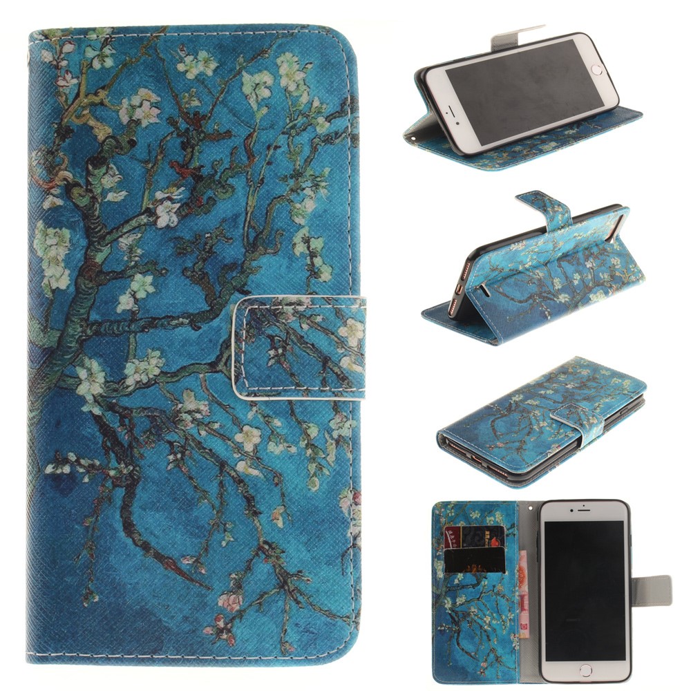 Wallet Leather Cover Case for iPhone 8 Plus / 7 Plus - Tree with Flowers-1