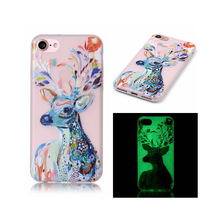 

Noctilucent TPU Phone Cover for iPhone 8/7 4.7 inch - Floral Deer Painting