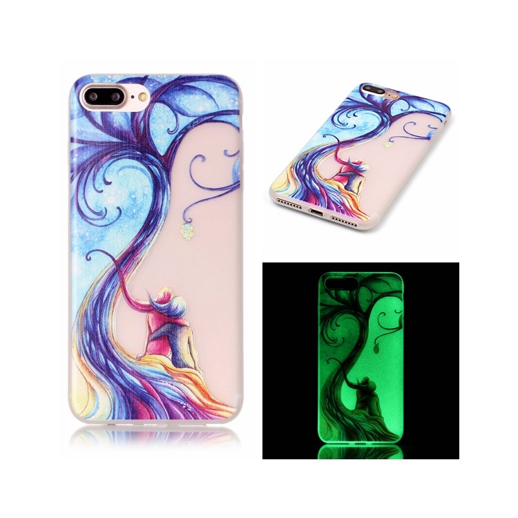 

Luminous Glow TPU Shell for iPhone 8 Plus / 7 Plus 5.5 inch - Abstract Painting People and Tree