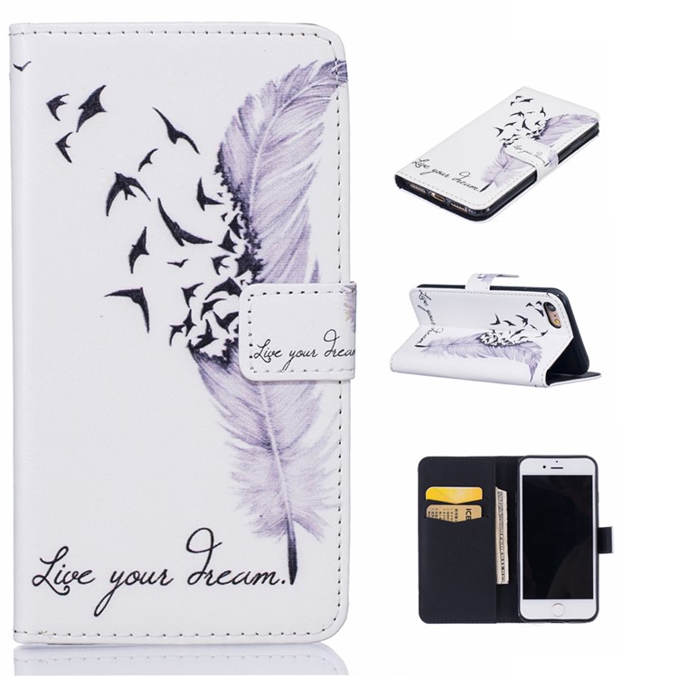 

Embossed PU Leather Stand Wallet Shell for iPhone 8 / 7 4.7 inch - Feather and Birds
