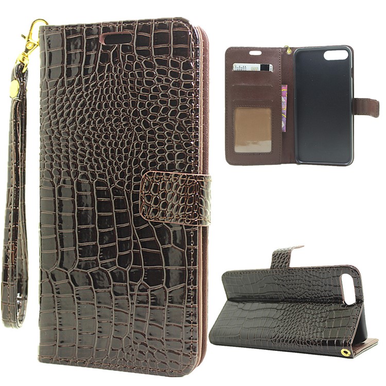 

Crocodile Texture Wallet Leather Cover for iPhone 7 Plus 5.5 with Hand Strap - Brown