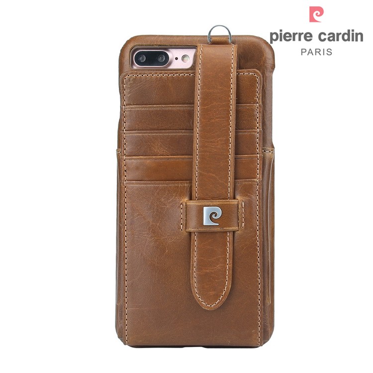 PIERRE CARDIN Echtes Leder Hard Back Case Kartenhalter für iPhone 8 Plus / 7 , 5 + - Braun-2