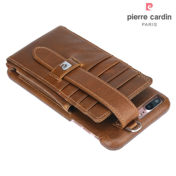 PIERRE CARDIN Echtes Leder Hard Back Case Kartenhalter für iPhone 8 Plus / 7 , 5 + - Braun-3