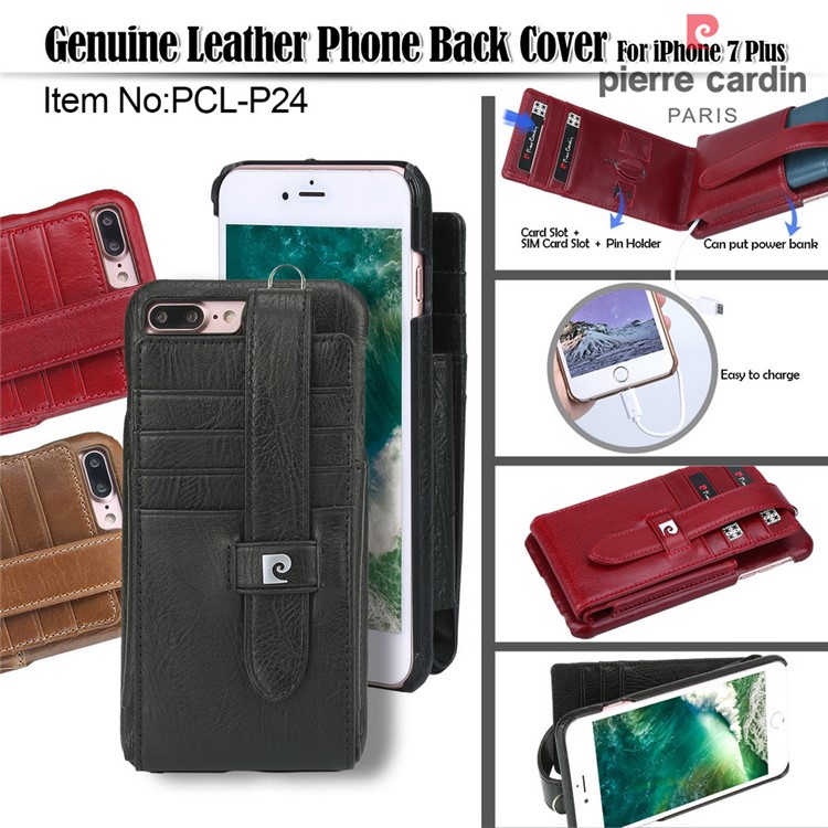 PIERRE CARDIN Echtes Leder Hard Back Case Kartenhalter für iPhone 8 Plus / 7 , 5 + - Braun-4