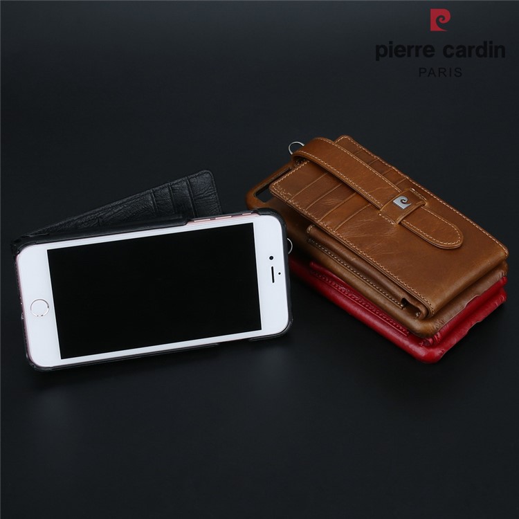 PIERRE CARDIN Echtes Leder Hard Back Case Kartenhalter für iPhone 8 Plus / 7 , 5 + - Braun-6