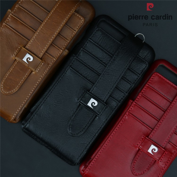 PIERRE CARDIN Echtes Leder Hard Back Case Kartenhalter für iPhone 8 Plus / 7 , 5 + - Braun-8