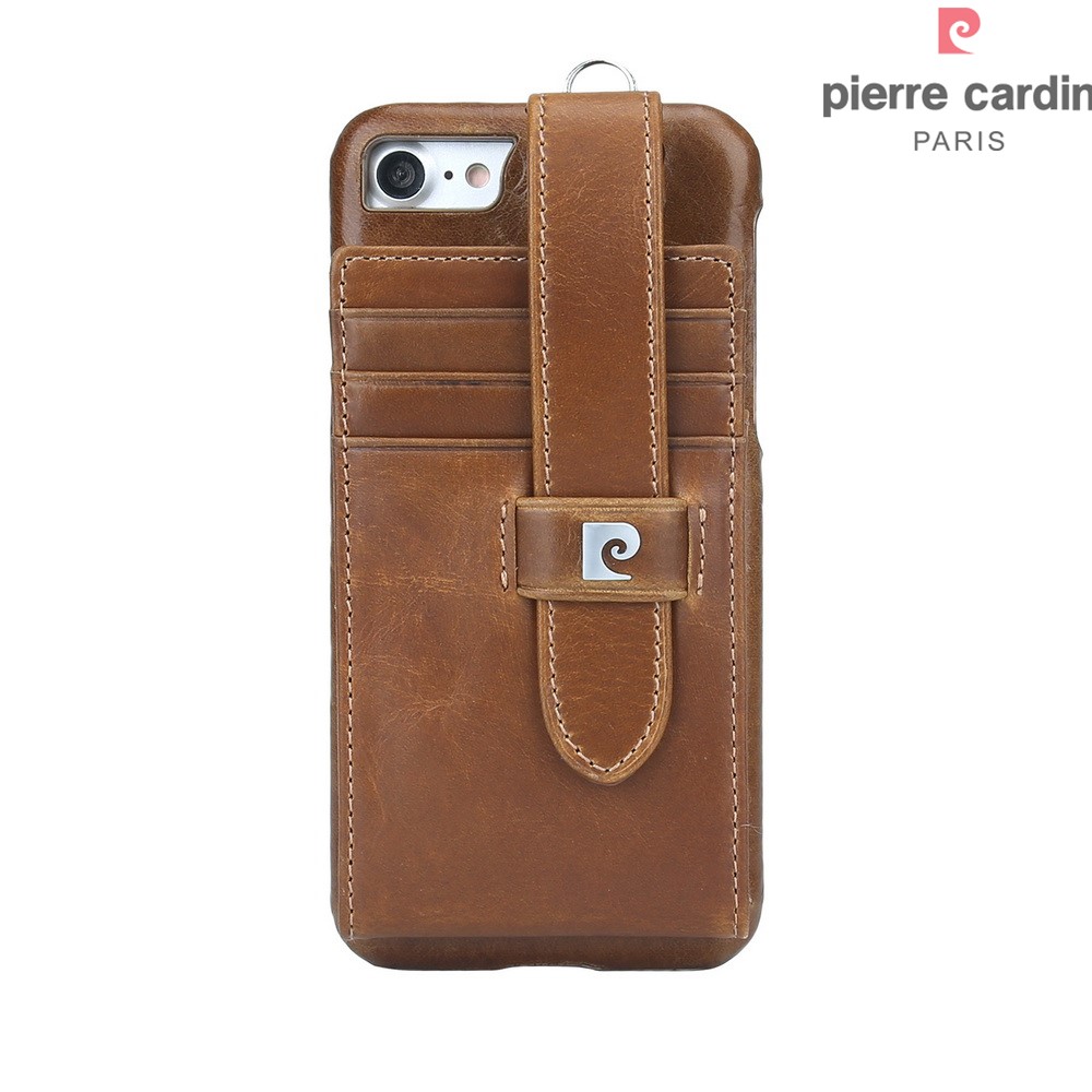 PIERRE CARDIN Echtleder Beschichtet Hardcover Kartenhalter Für IPhone 8 4.7 Zoll / 7 4,7 Zoll - Braun-2