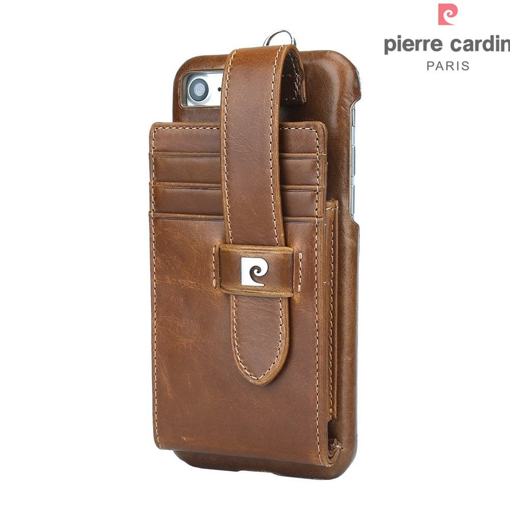 PIERRE CARDIN Echtleder Beschichtet Hardcover Kartenhalter Für IPhone 8 4.7 Zoll / 7 4,7 Zoll - Braun-3