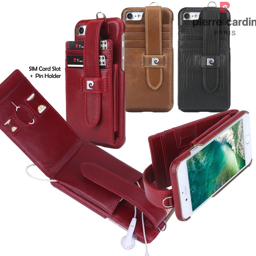 PIERRE CARDIN Echtleder Beschichtet Hardcover Kartenhalter Für IPhone 8 4.7 Zoll / 7 4,7 Zoll - Braun-5