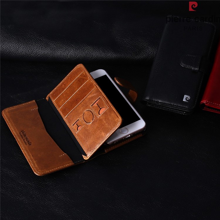 PIERRE CARDIN Чехол из натуральной кожи с 8 слотами для карт для iPhone 7 4.7 дюймов - черный-16