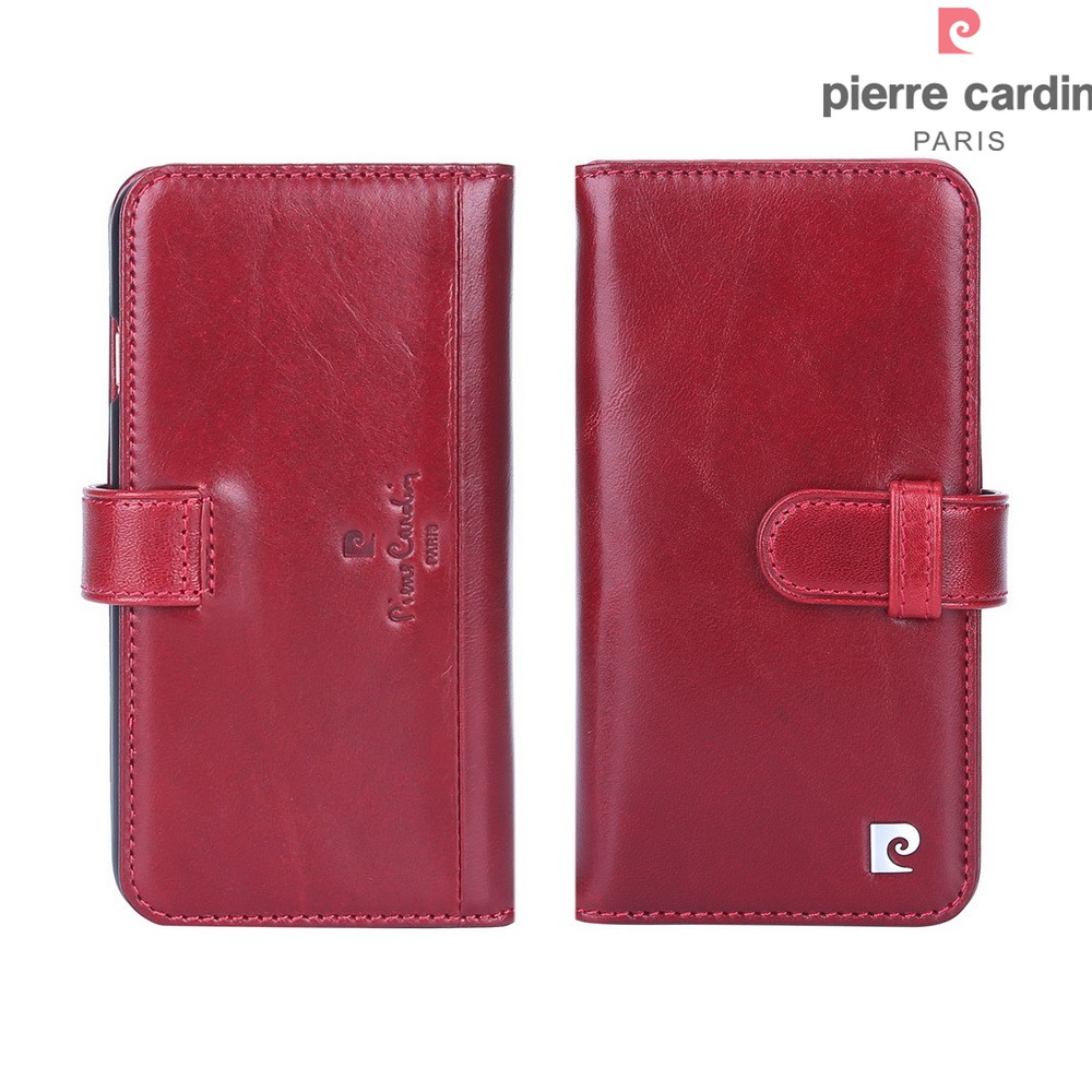 PIERRE CARDIN Echtes Leder Cover mit mehrfachen Geldbörsen Kartenslots für iPhone 7 - Rot-1